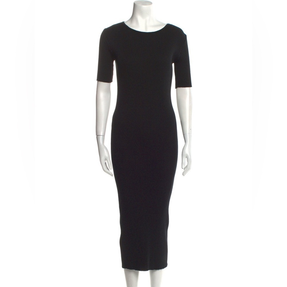 Moussy Crew Neck Ribbed Midi Sweater Dress Black Long Stretchy Small goth